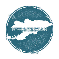 Grunge rubber stamp with name and map of Kyrgyzstan, vector illustration. Can be used as insignia, logotype, label, sticker or badge of the country.