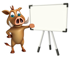 fun  Boar cartoon character with white board