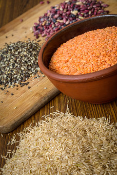 Lentils, red beans and brown rice