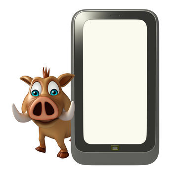 cute  Boar cartoon character with mobile