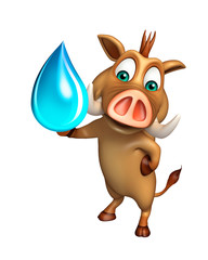 Boar cartoon character with water drop