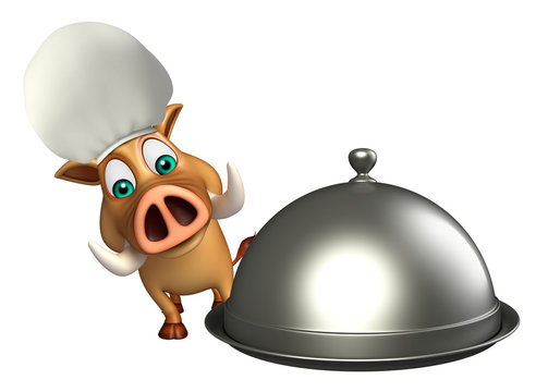 Boar cartoon character  with cloche
