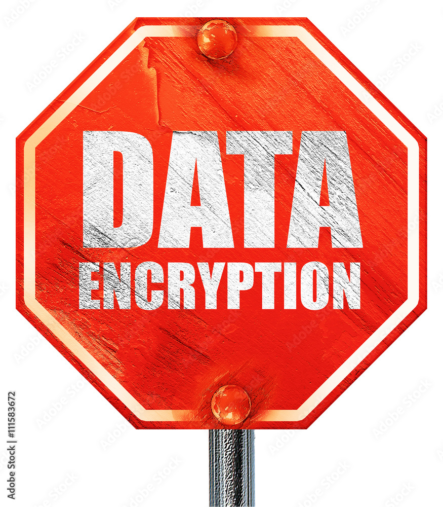 Poster data encryption, 3d rendering, a red stop sign