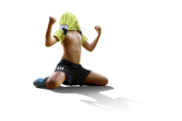 Boy with soccer ball, Footballer on the white background. isolated