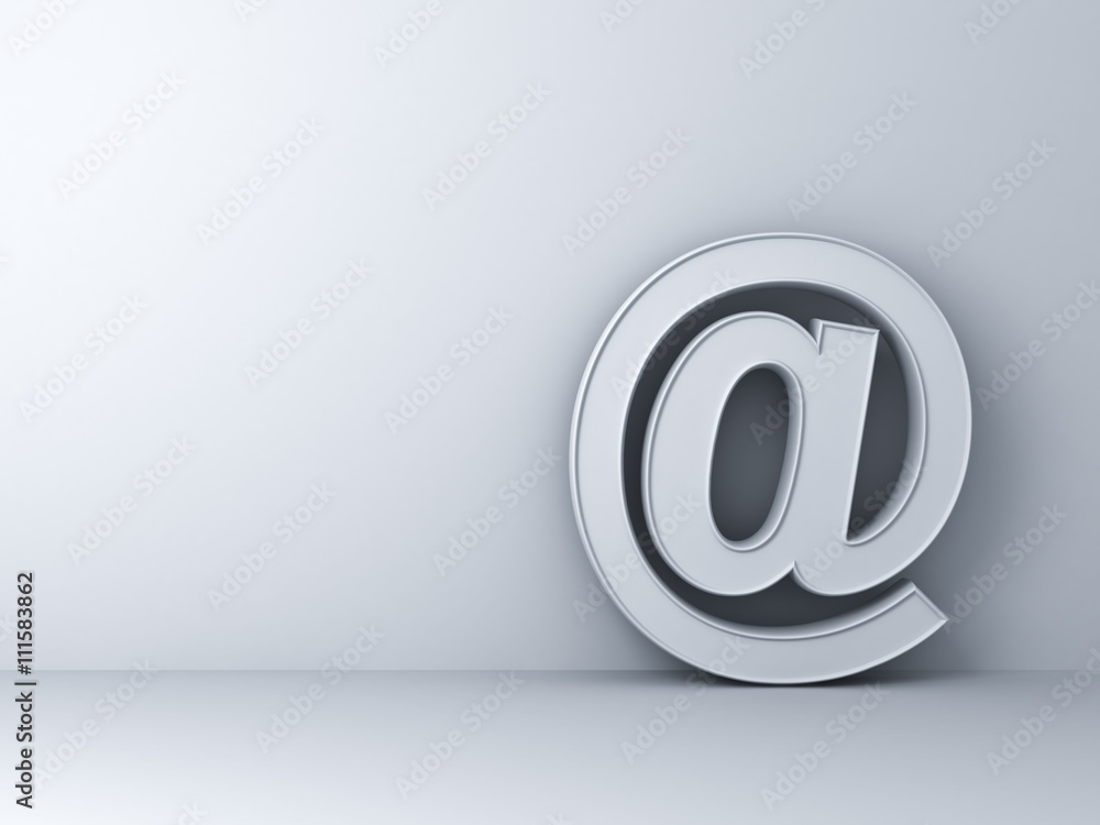 Poster At sign email symbol abstract concept over white background with shadow. 3D rendering.