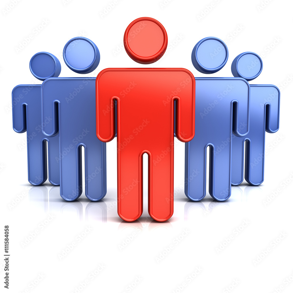 Aufkleber leadership or red stand out from the crowd concept isolated over white background with shadow. 3d re
