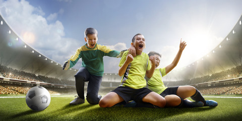 Selebration of victory in children soccer match