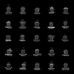Popcorn Icons Set - Isolated On Black Background - Vector Illustration, Graphic Design 