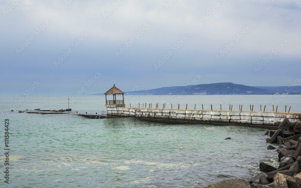 Canvas Prints Tranquil cloudy summer day on the shore of the Black Sea at Balchik, coastal town and seaside resort in Bulgaria