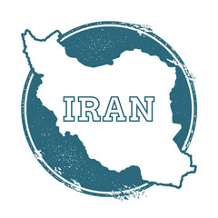 Grunge rubber stamp with name and map of Iran, Islamic Republic Of, vector illustration. Can be used as insignia, logotype, label, sticker or badge of the country.