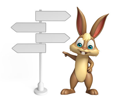 fun Bunny cartoon character with way sign
