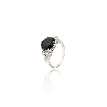 Black spinel diamond ring isolated on white
