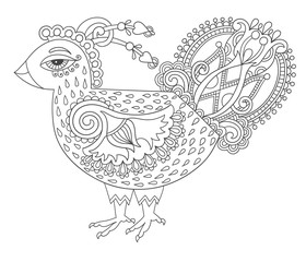 Fototapeta na wymiar line art cock drawing for coloring book page joy to older childr