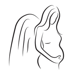 pregnant woman silhouette, sketch,  isolated vector symbol
