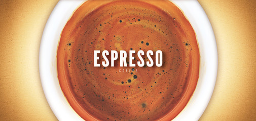 hot espresso coffee cup on vintage paper, over light