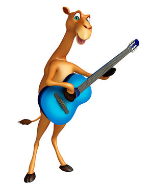 cute Camel cartoon character  with guitar