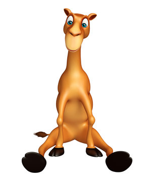 cute Camel cartoon character with seating on ground