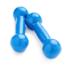 Pair of Plastic coated dumbells isolated over the white background