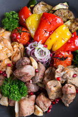 Kebab meat with grilled vegetables