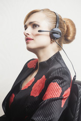 Support phone operator in headset at workplace