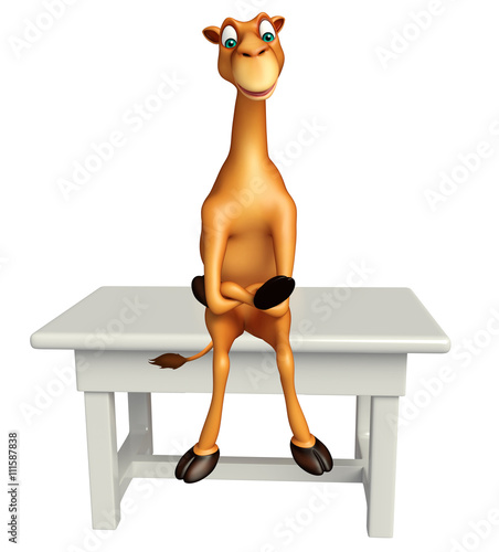 Fun Camel Cartoon Character With Table And Chair Stock