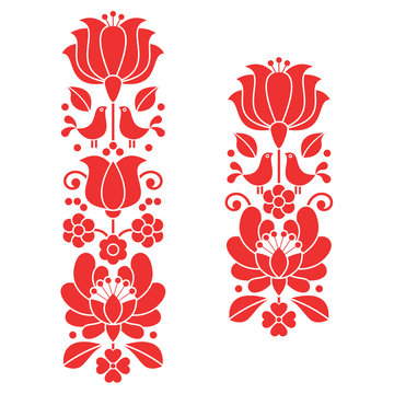 Kalocsai red embroidery - Hungarian floral folk art long patterns