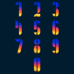 Numbers set with long shadow. Vector illustration.