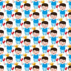 Little boy seamless pattern, prince, toddler, baby.