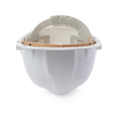 Plastic safety helmet over isolated white background