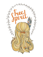 Poster with the indian girl and stylish boho lettering 