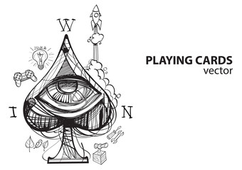 Ace of spades playing card suit. Outline drawing.