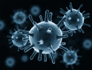 Viruses in infected organism.3D illustration