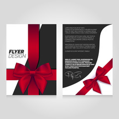 Brochure flier design template with gift ribbon. Vector poster illustration. Leaflet cover layout in A4 size