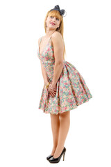 beautiful pinup girl with a colorful dress