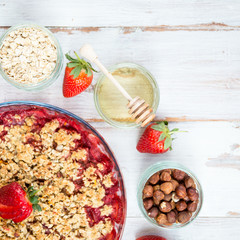 Rhubarb and Strawberry crumble with all ingredients