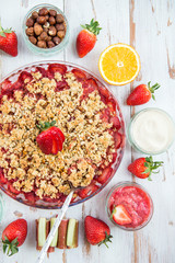 Rhubarb and Strawberry crumble with all ingredients