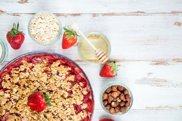 Rhubarb and Strawberry crumble with all ingredients