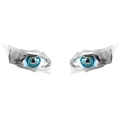 Low poly polygon black and white blue eye. Abstract vector illustration.
