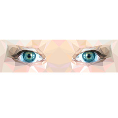 Low poly polygon blue eye. Abstract vector illustration.
