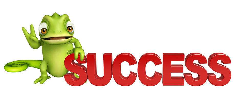 cute Chameleon cartoon character with success sign