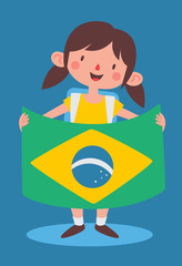 School Girl Holding a Brazilian Flag