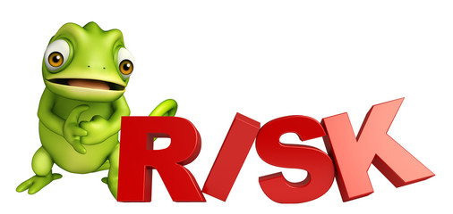 fun Chameleon cartoon character with risk sign