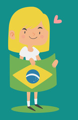 Cartoon Girl Holding a Brazilian Flag