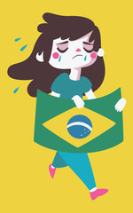 Sad Girl Holding a Brazilian Flag