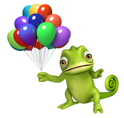 fun Chameleon cartoon character with ballons