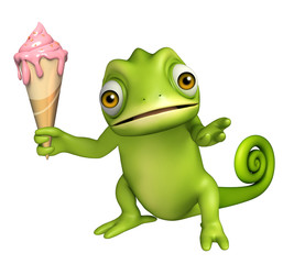 cute Chameleon cartoon character with ice cream