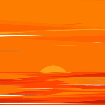 Sunset at sea landscape background. Vector illustration.
