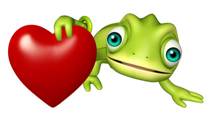 fun Chameleon cartoon character wth heart