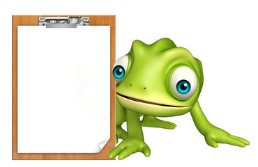 cute Chameleon cartoon character with exam pad © visible3dscience