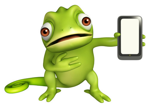 fun Chameleon cartoon character with  mobile